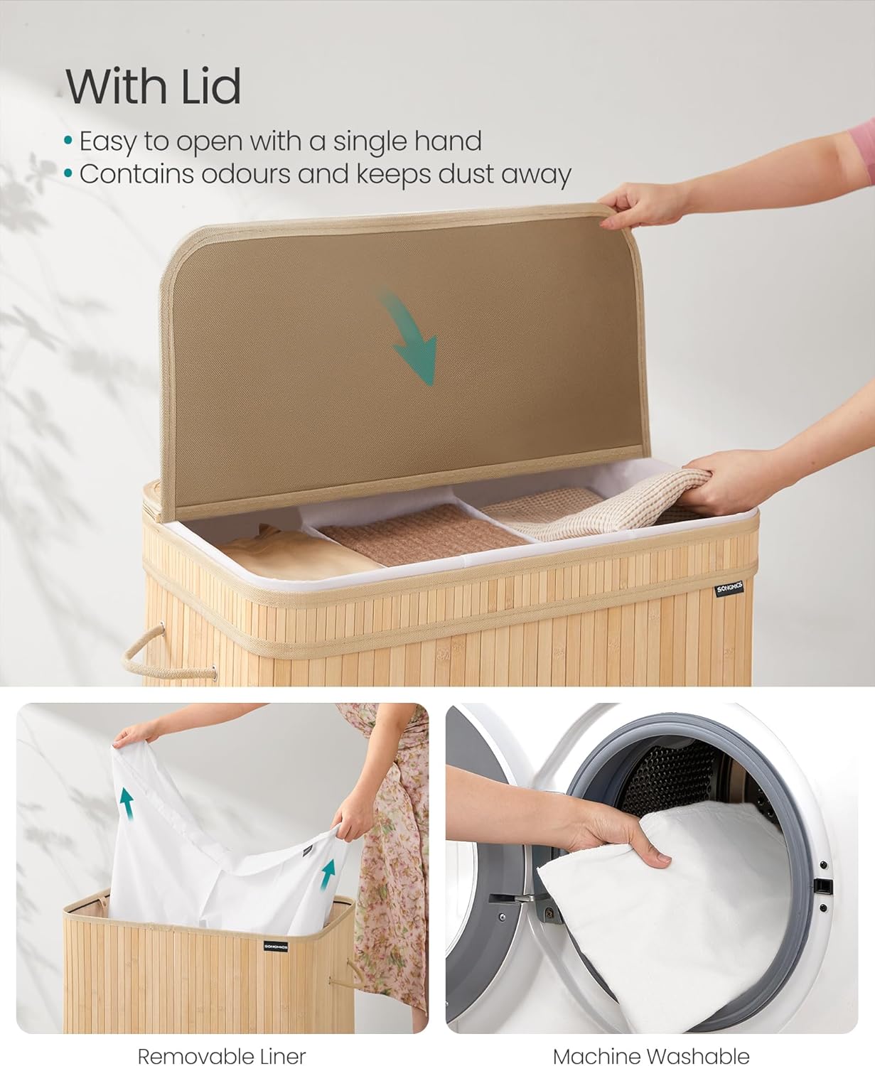 SONGMICS Laundry Hamper with Lid LCB062N01