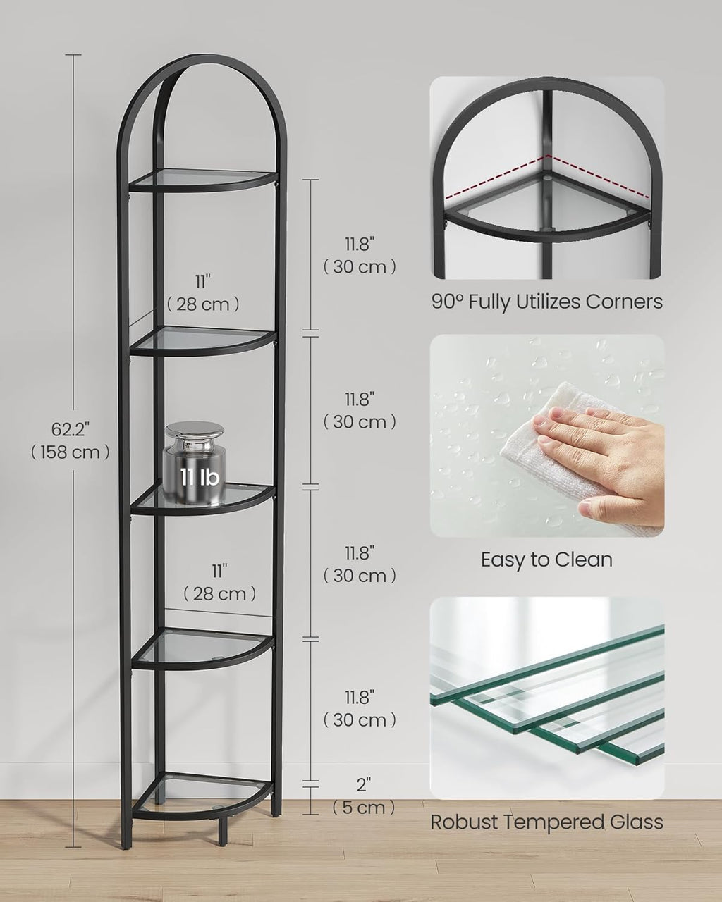 VASAGLE 5-Tier Corner Shelf LGT810B61