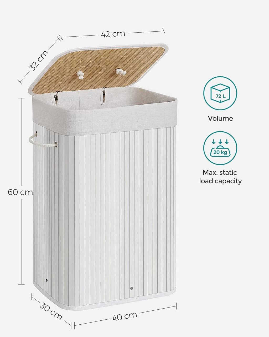 SONGMICS Laundry Basket with Lid LCB010W01