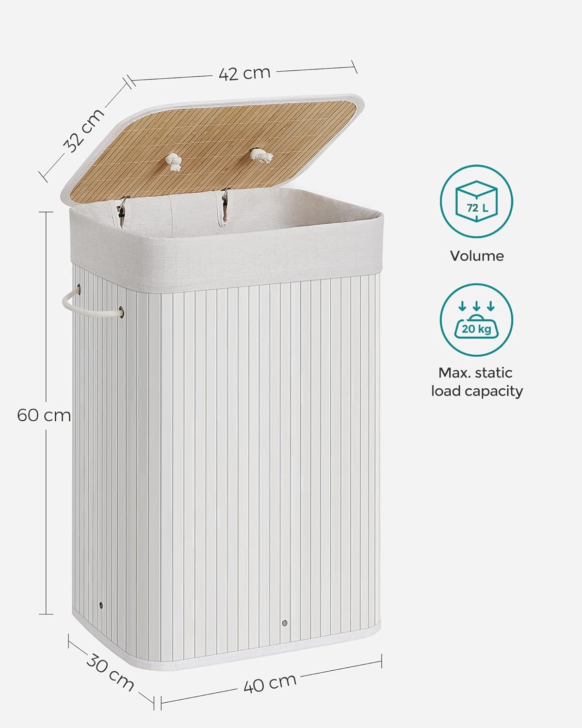 SONGMICS Laundry Basket with Lid LCB010W01