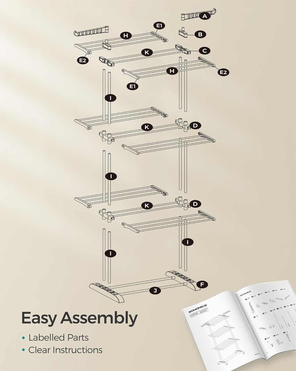 SONGMICS Large Clothes Airer LLR701w01v1