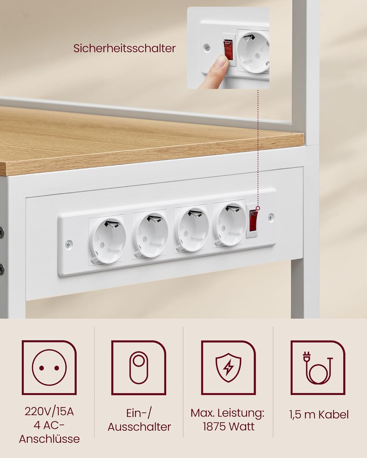 VASAGLE Kitchen Shelf with Sockets KKS031Y19