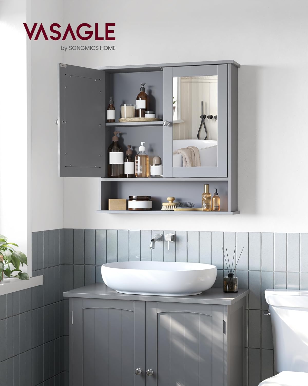 VASAGLE Bathroom Cabinet with Mirror LHC002G02