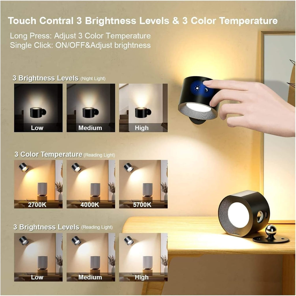 Touch & Remote Control Indoor Wireless Rechargeable Wall Lamp