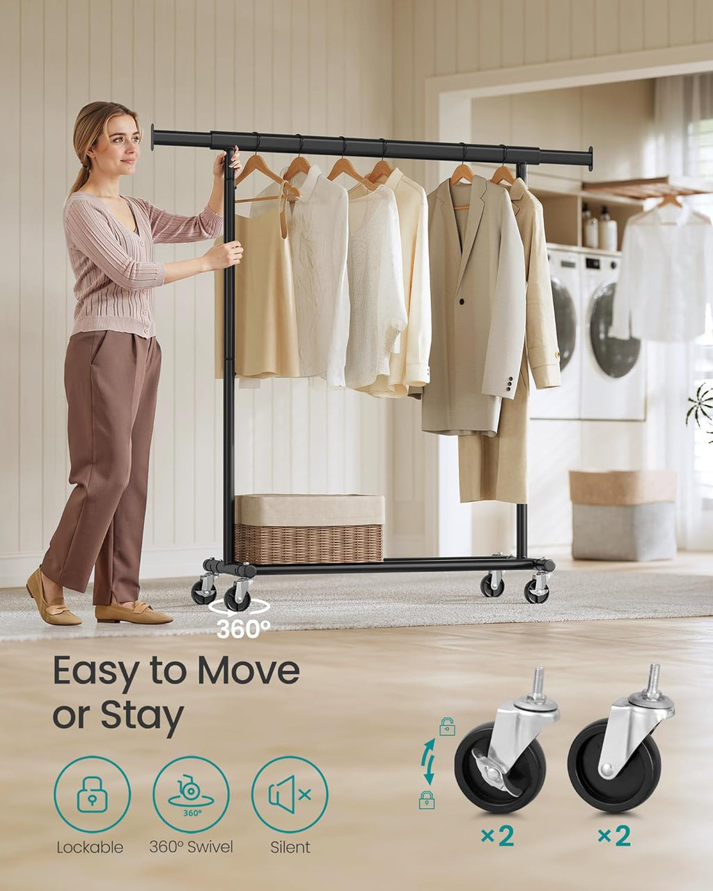 SONGMICS Clothes Rack on Wheels HSR013BKV1