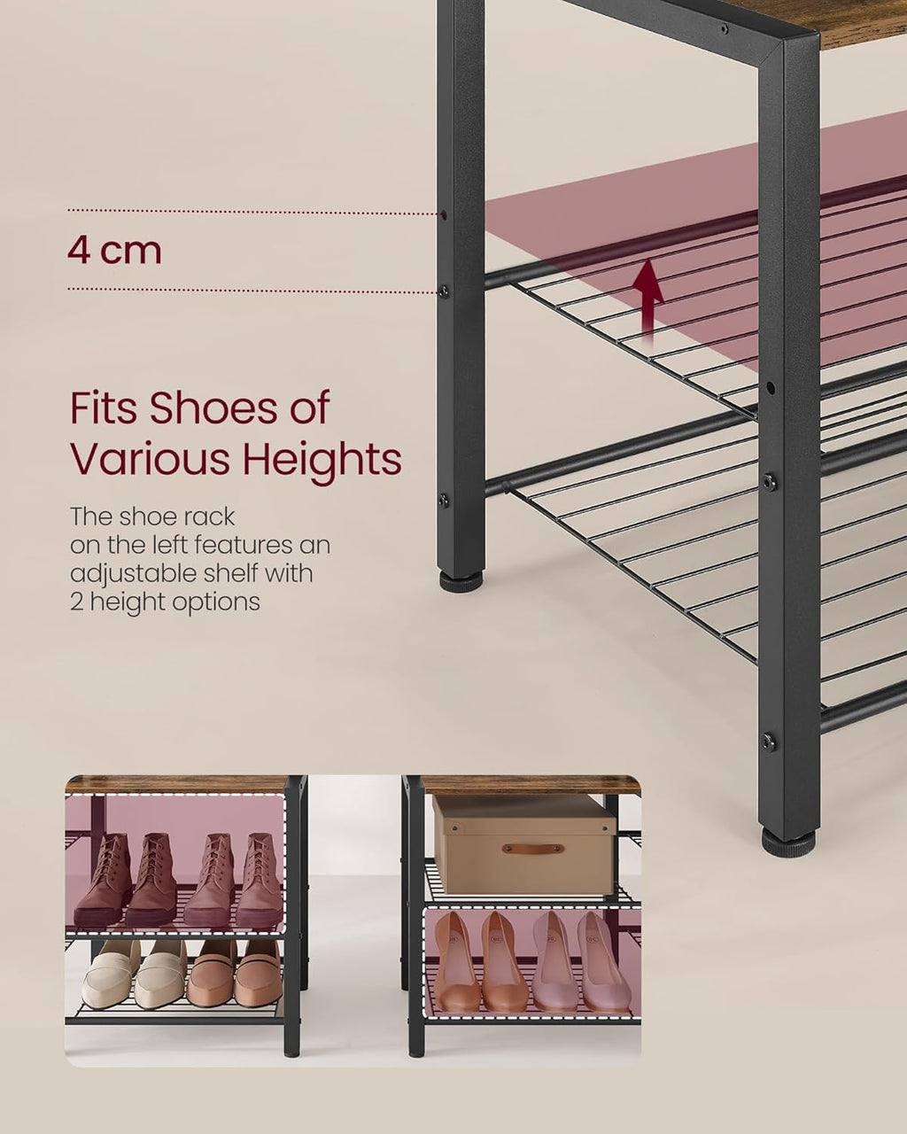 VASAGLE Hall Tree with Bench and Shoe Storage HSR426B01