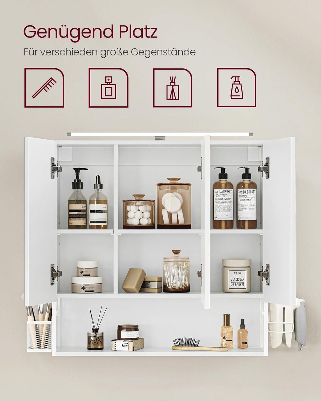 VASAGLE Bathroom Cabinet with LED Lighting