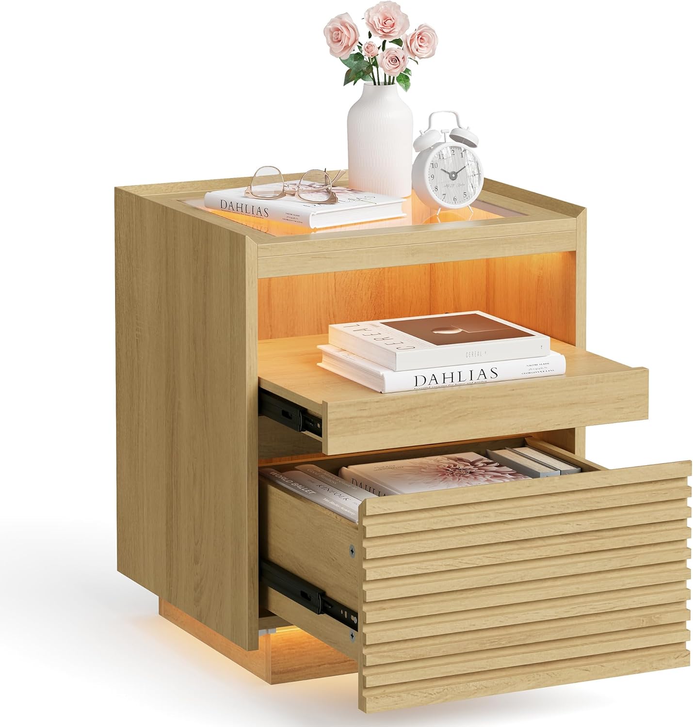 VASAGLE Bedside Table with LED