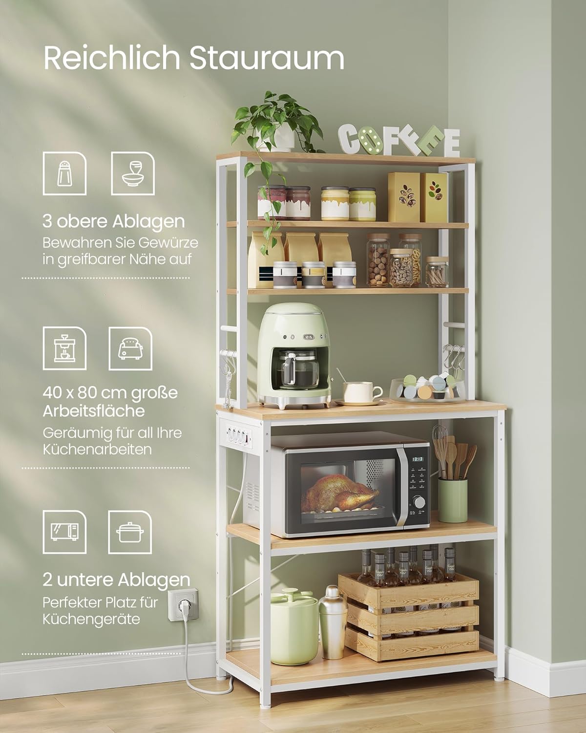 VASAGLE Kitchen Shelf with Sockets KKS119Y02