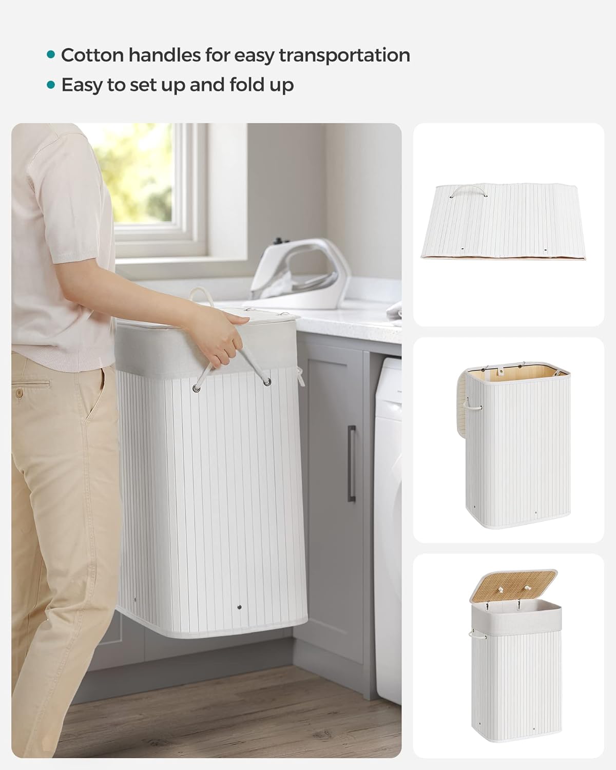 SONGMICS Laundry Basket with Lid LCB010W01