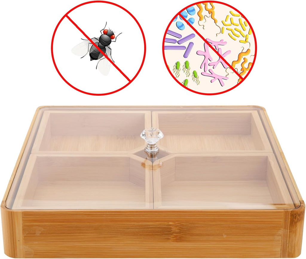 Bamboo Snack Serving Tray with Transparent Lid
