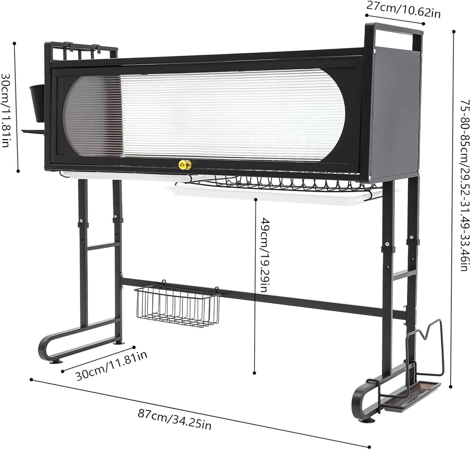 Over Sink Dish Drying Rack with Flip-Type Cabinet Door