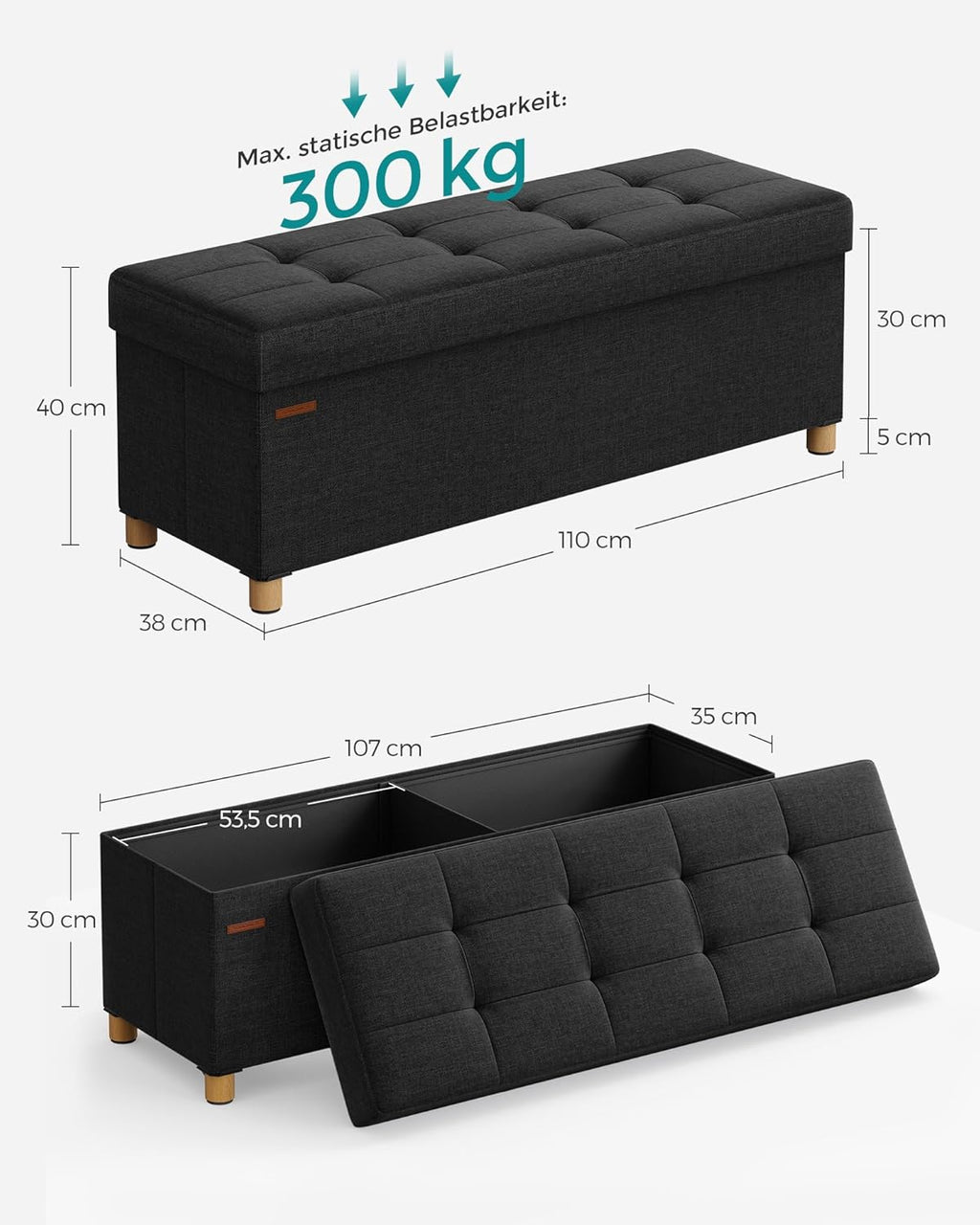 SONGMICS Stool with Storage Space LSF016B11