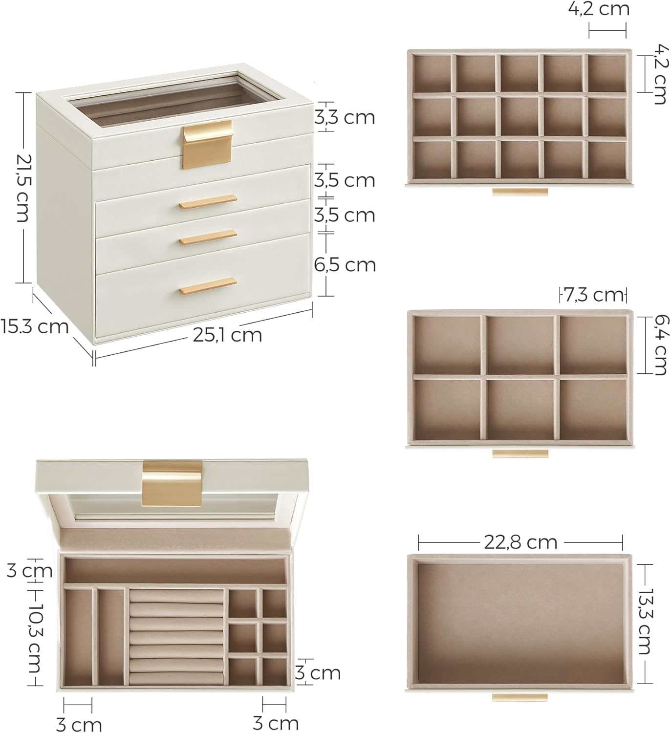 SONGMICS Jewellery Box with Glass Lid  JBC161W01