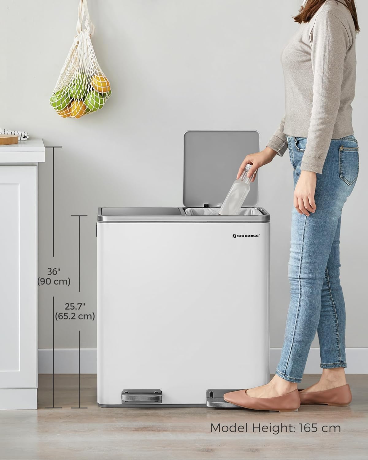 SONGMICS Dual Rubbish Bin LTB60WT