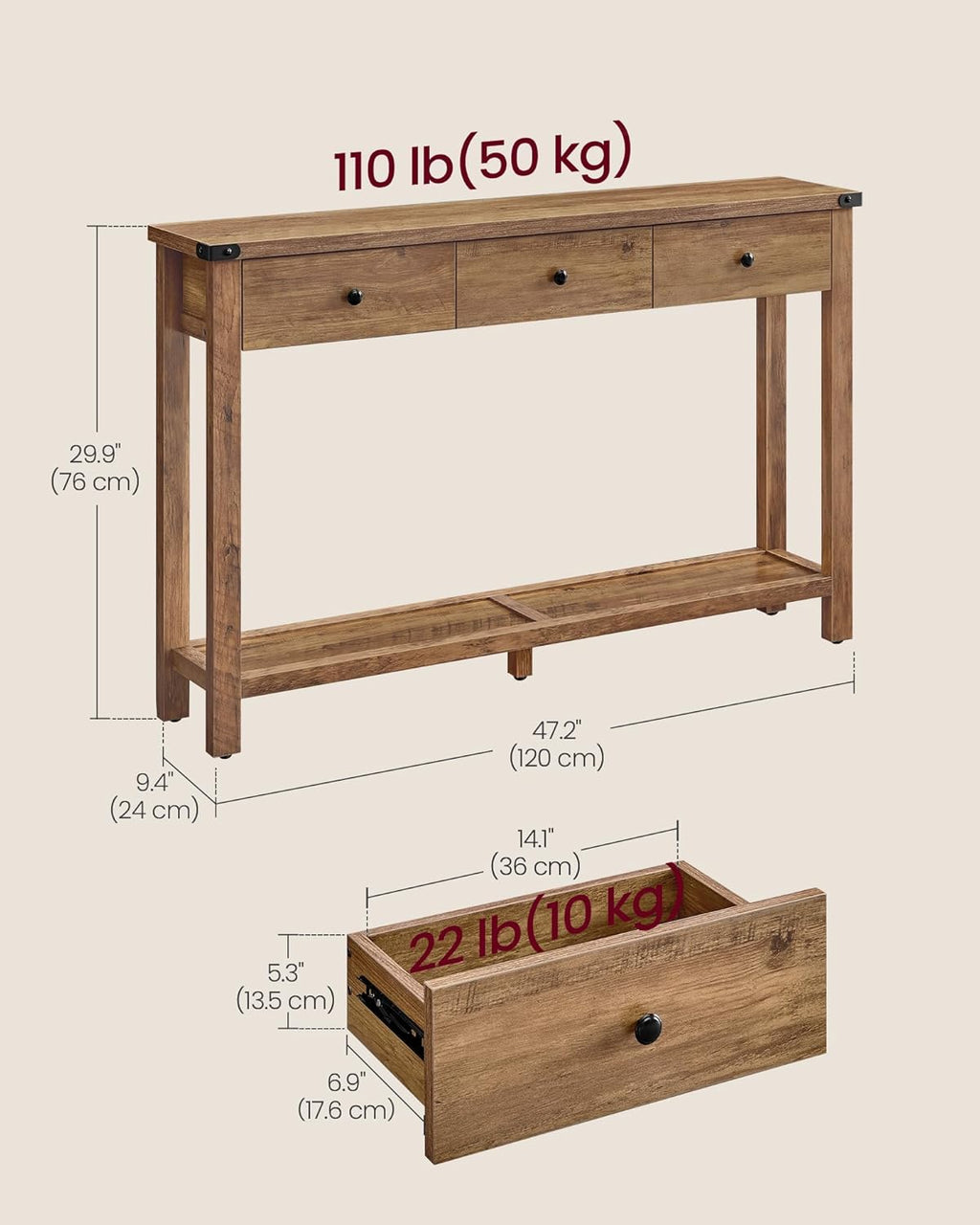 VASAGLE Console Sofa Table LNT142K41