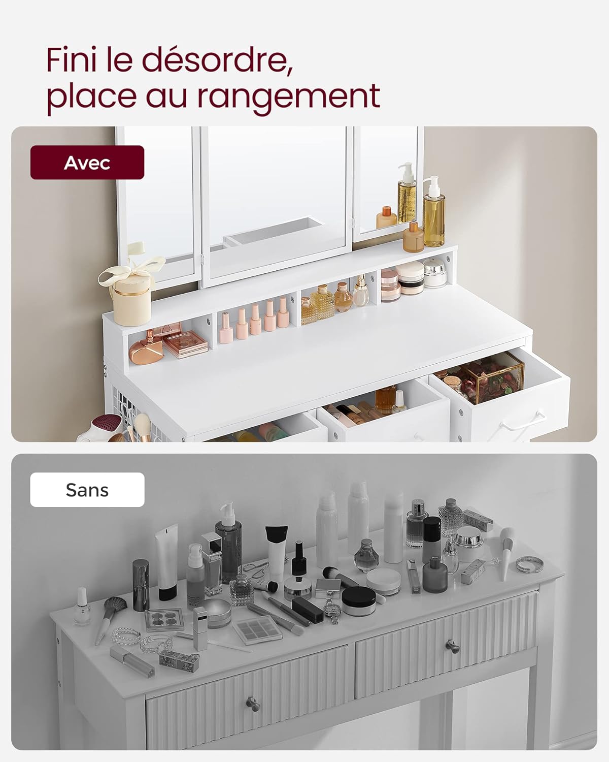 VASAGLE Dressing Table with Padded Stool RVT004W14V1