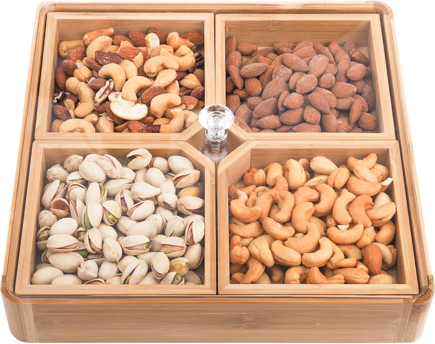 Bamboo Snack Serving Tray with Transparent Lid