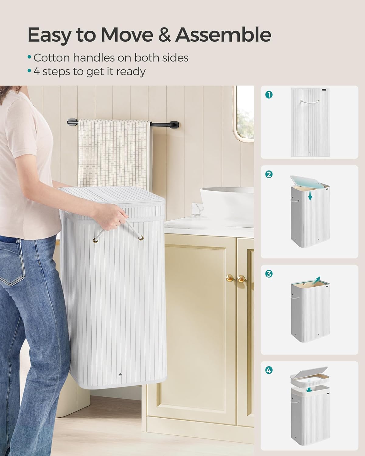 SONGMICS Laundry Hamper with Lid LCB061W01