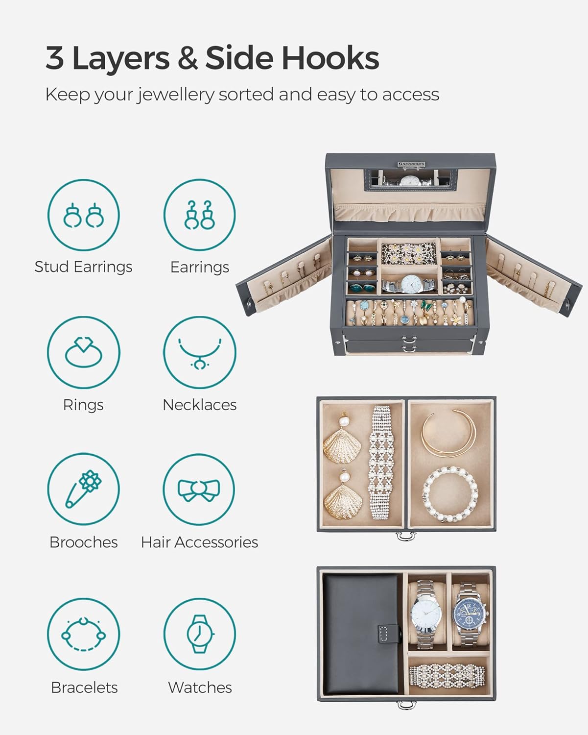 SONGMICS Jewellery Box JBC121G01