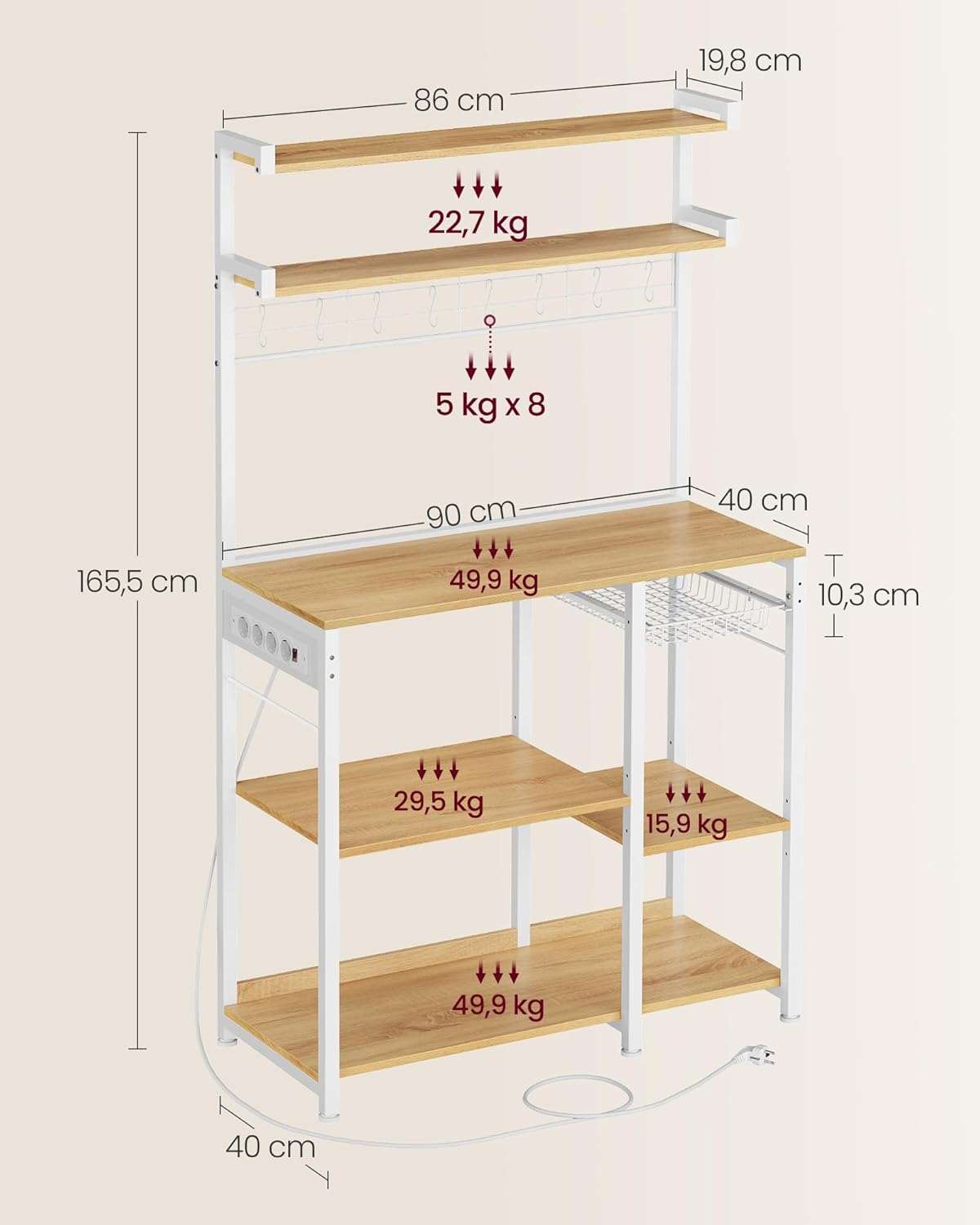 VASAGLE Kitchen Shelf with Sockets KKS031Y19