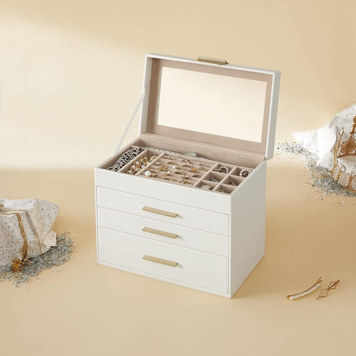 SONGMICS Jewellery Box with Glass Lid  JBC161W01