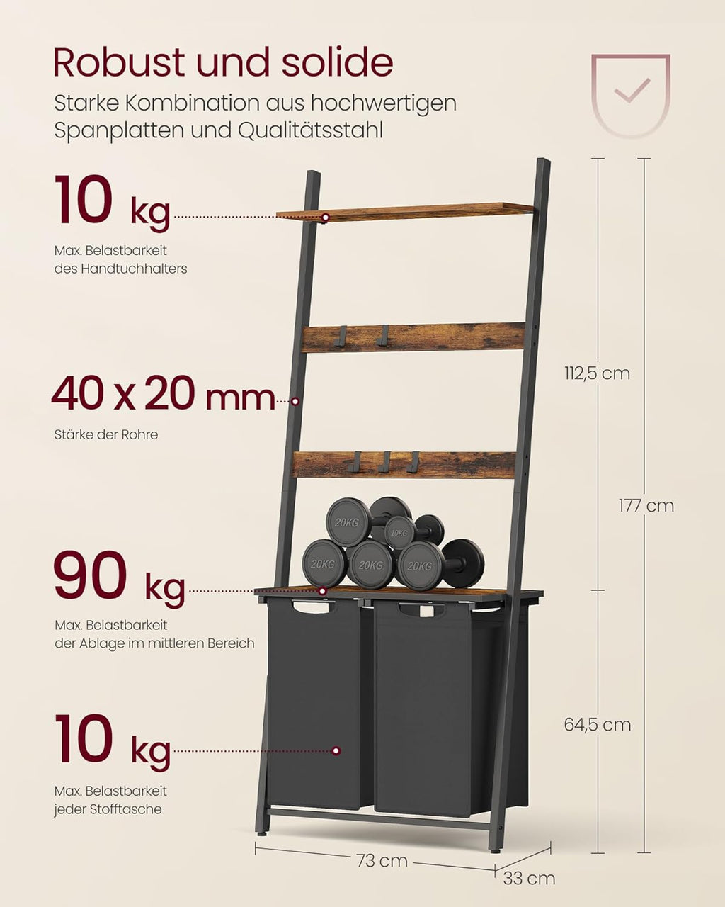 VASAGLE Laundry Basket with Towel Ladder BLH221B01