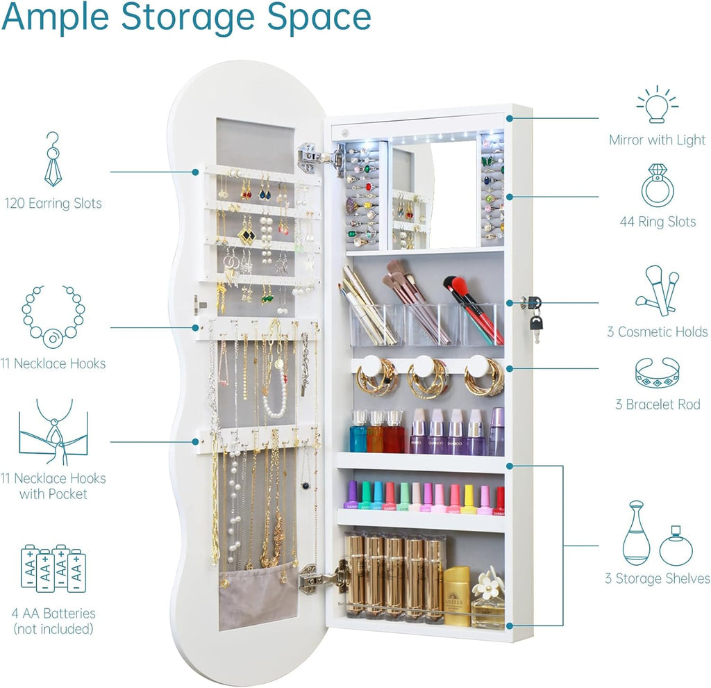 LED Jewelry Armoire Cabinet – Wall or Door Mounted