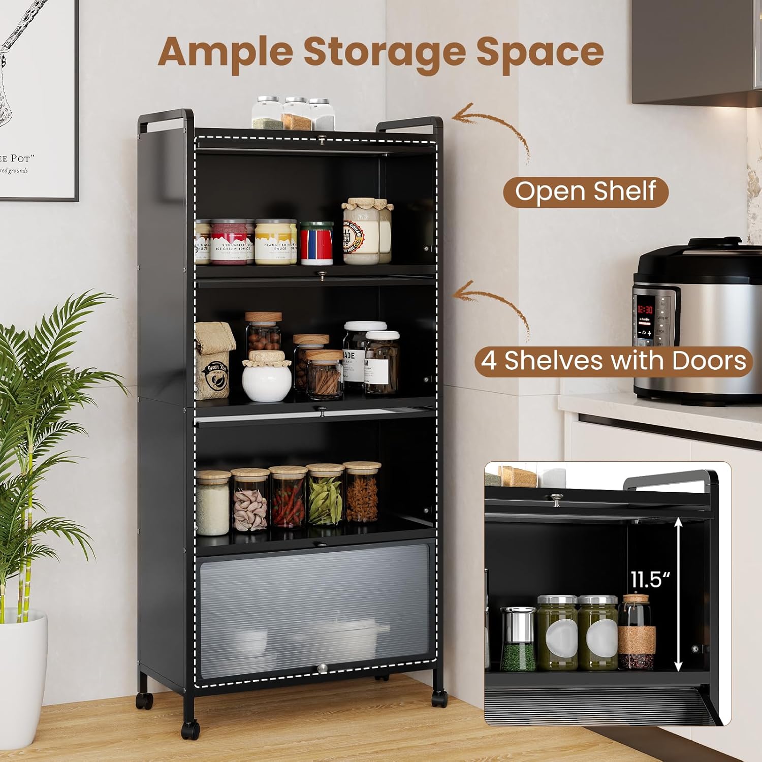 Kitchen Storage Cabinet with Flip-up Doors