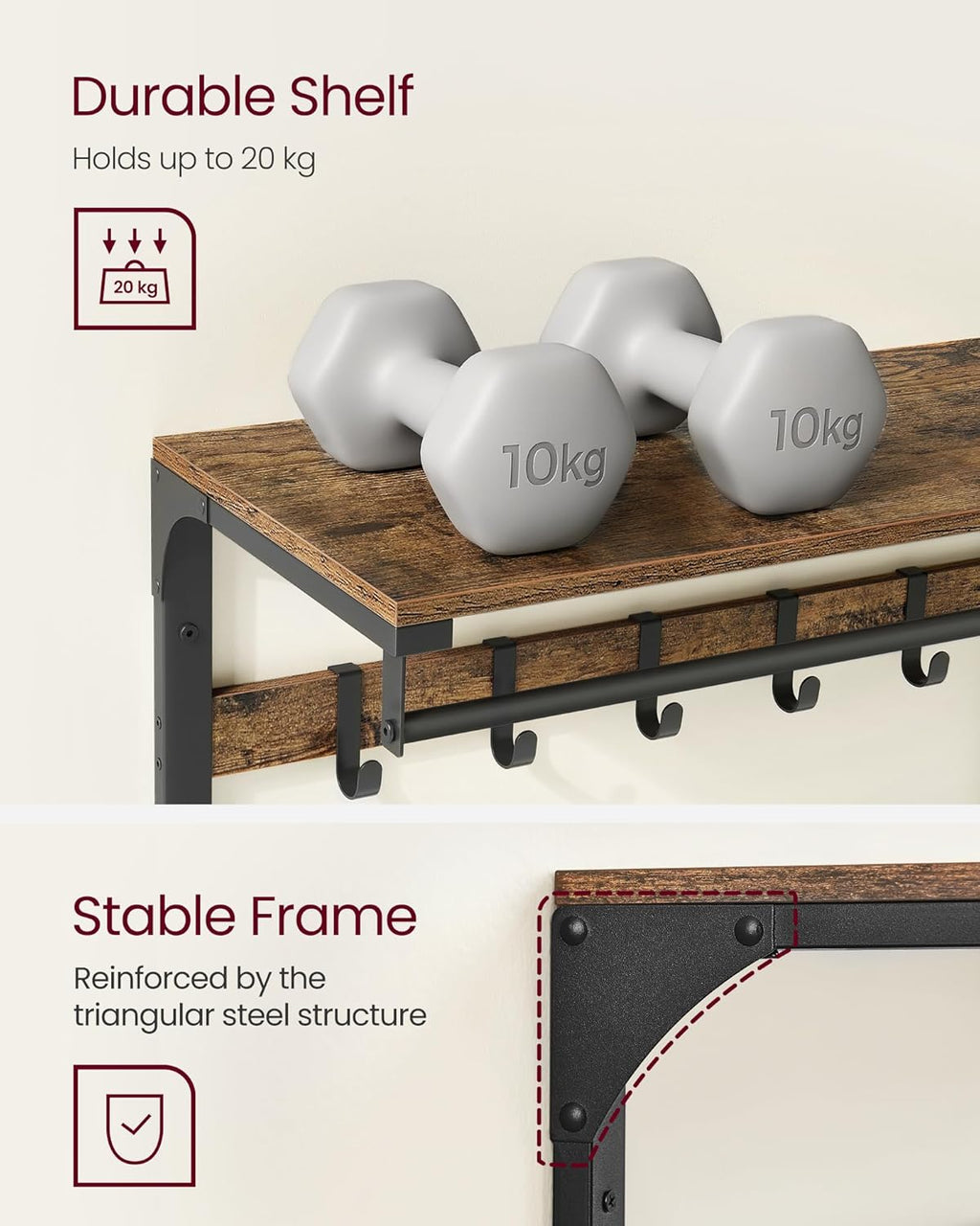 VASAGLE Wall Mounted Coat Rack LCR201B01