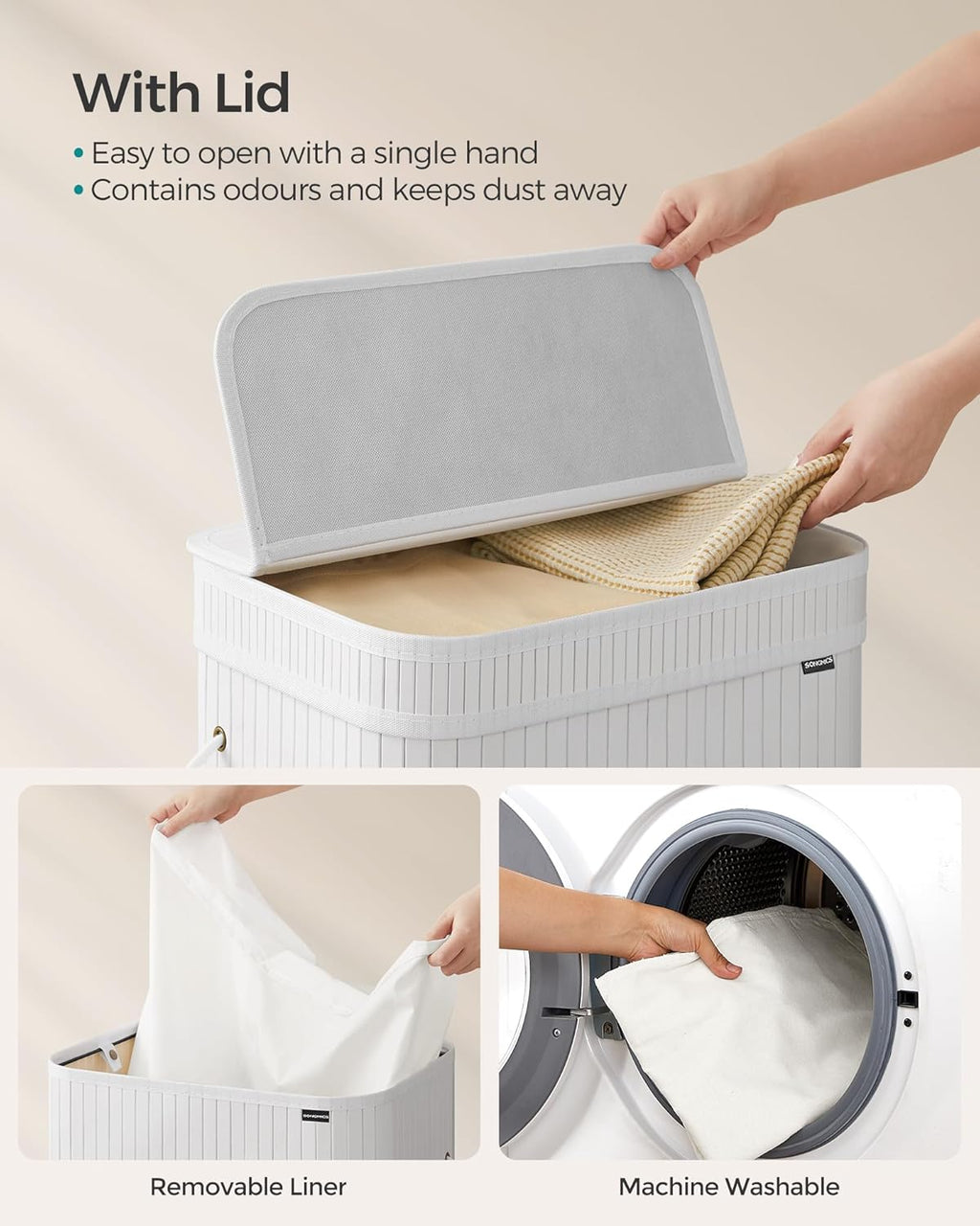SONGMICS Laundry Hamper with Lid LCB061W01