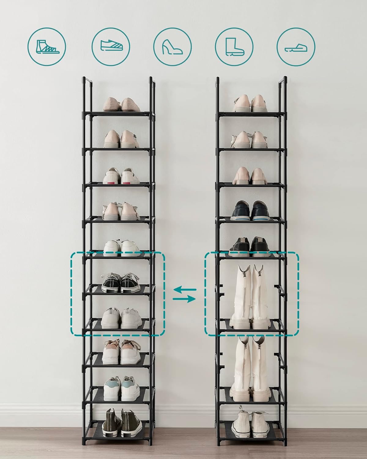 SONGMICS 10-Tier Shoe Rack LSR110B02