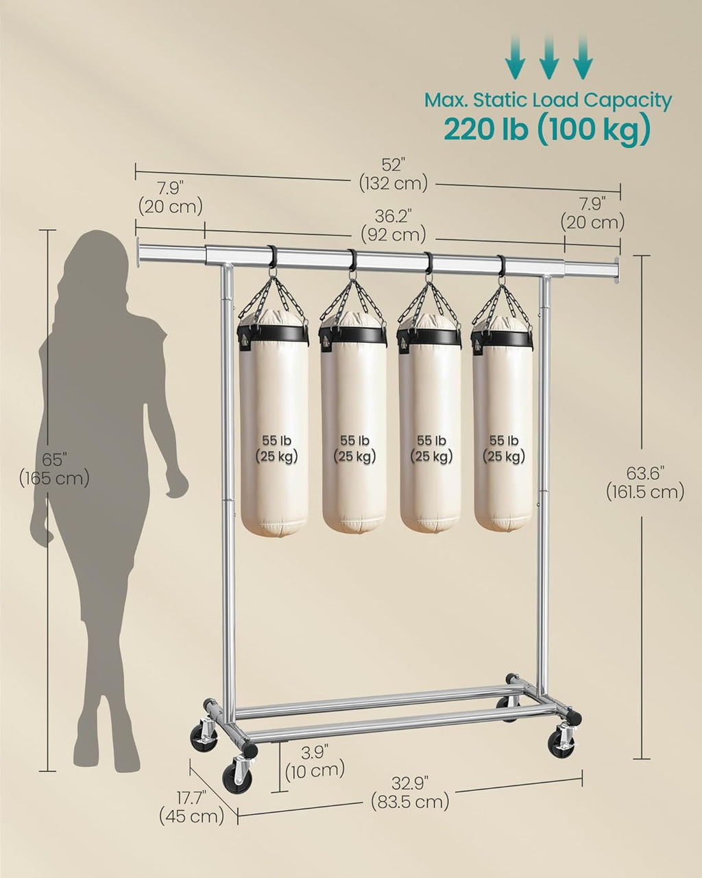 SONGMICS Clothes Rack on Wheels HSR13S