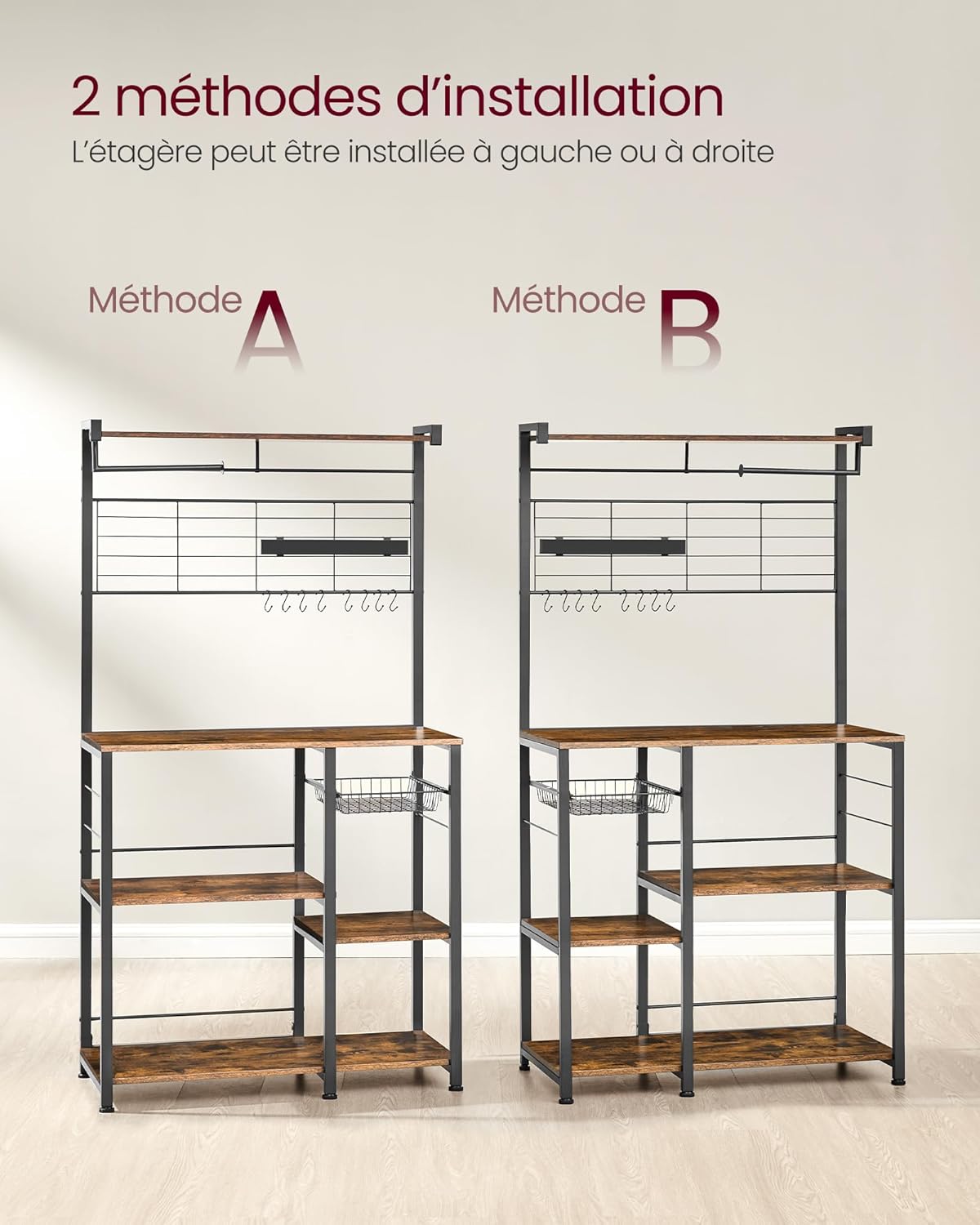 VASAGLE Bakers Rack with Magnetic Knife Holder KKS026B01