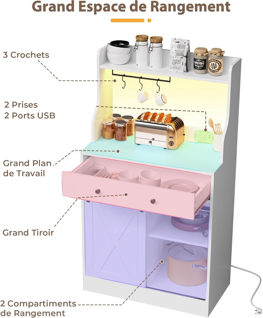 Storage Sideboard with LED and Power Strip