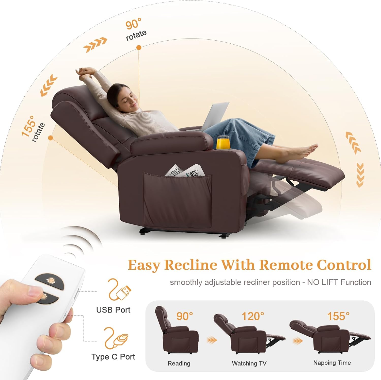 Electric Power Recliner Chair with Heat and Back Massage