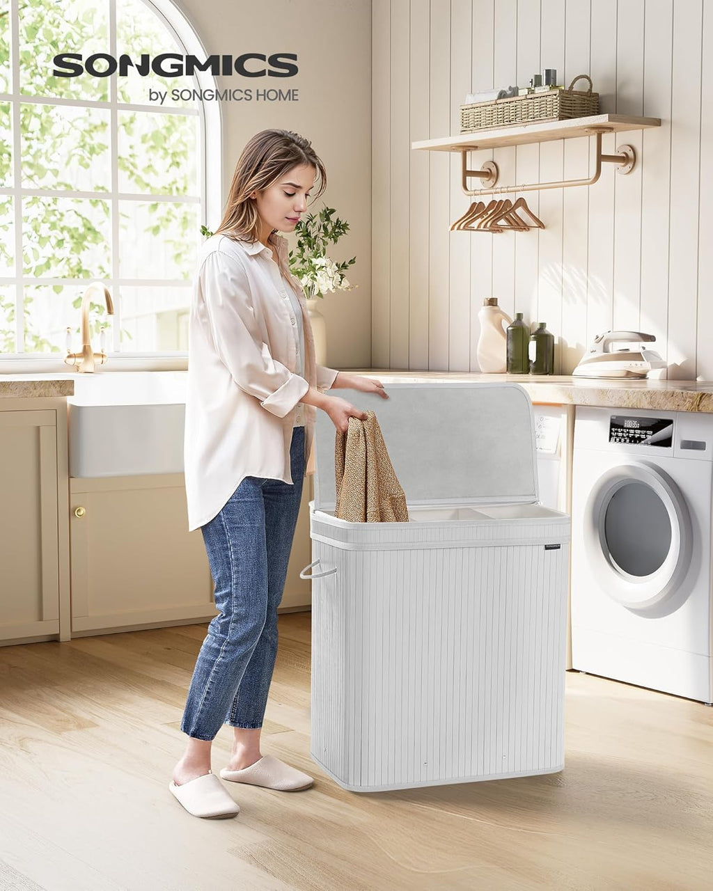 SONGMICS Laundry Hamper with Lid LCB062N01