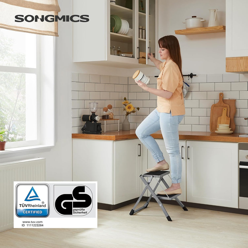 SONGMICS Folding 2 Step Ladder GSL002GY01