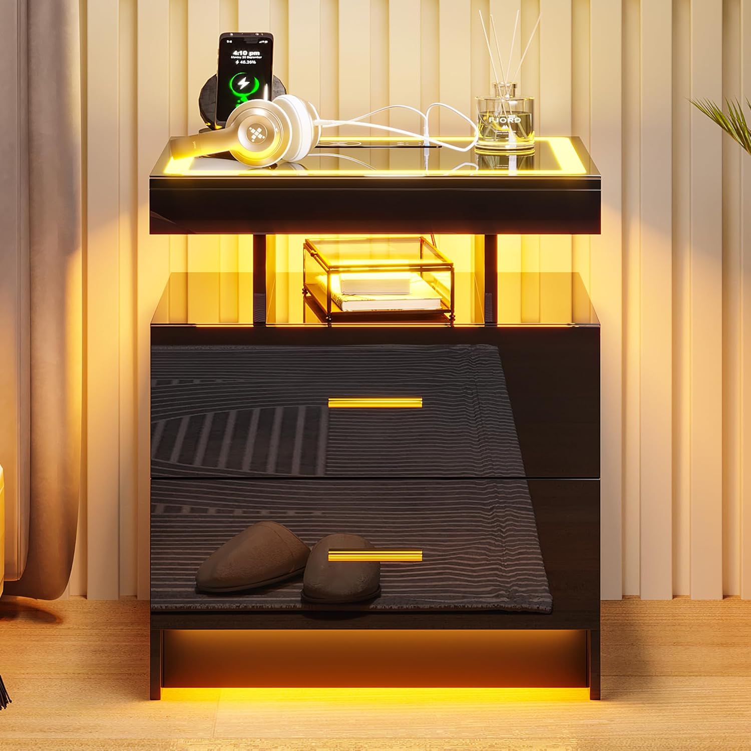 Bedside Table with Charging Station