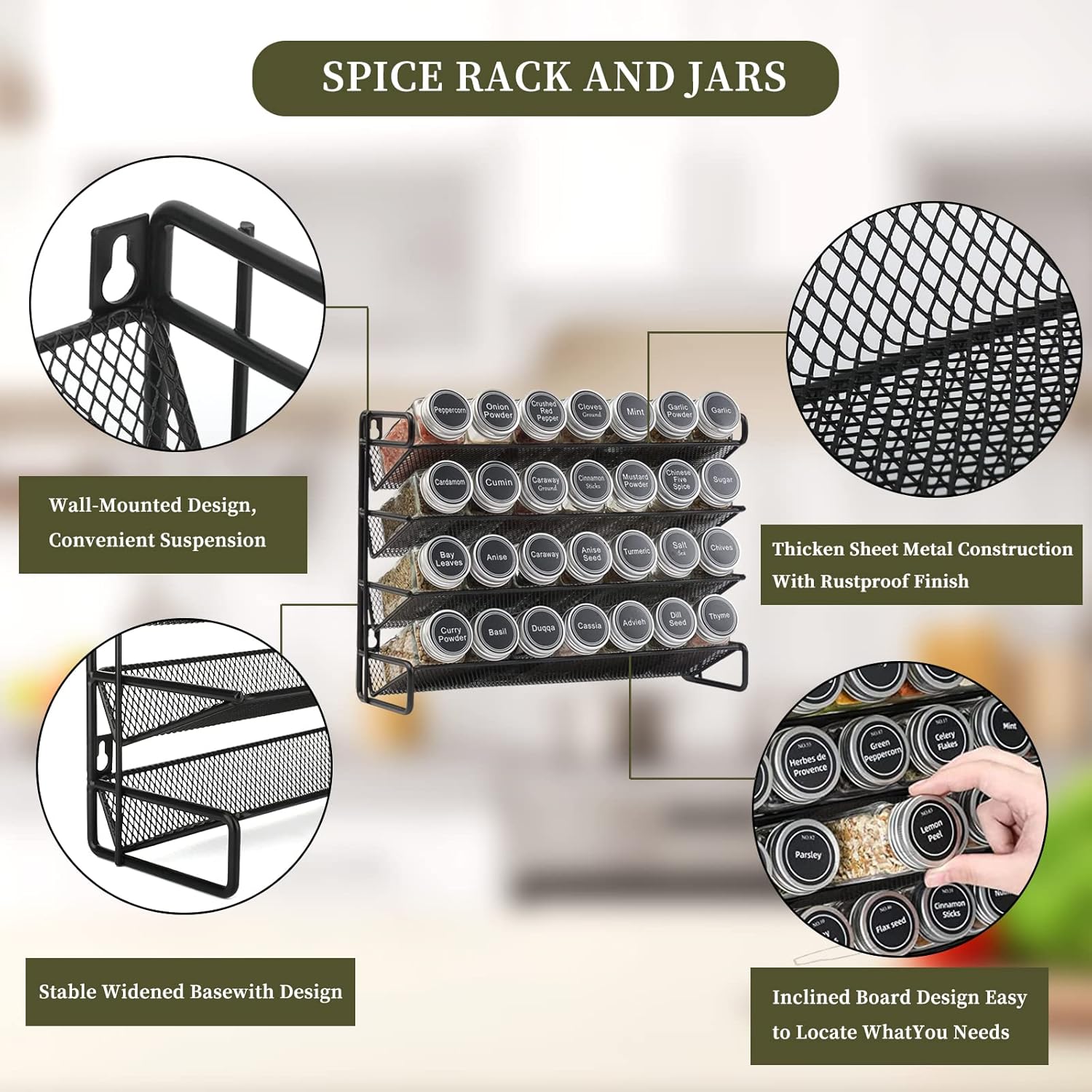 Spice Rack with 28 Spice Jars