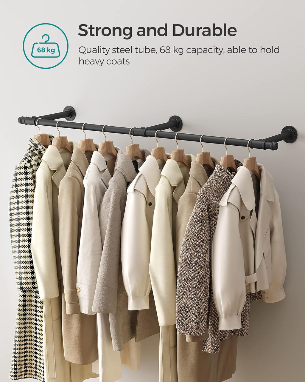 SONGMICS Wall Mounted Clothes Rail HSR104B01