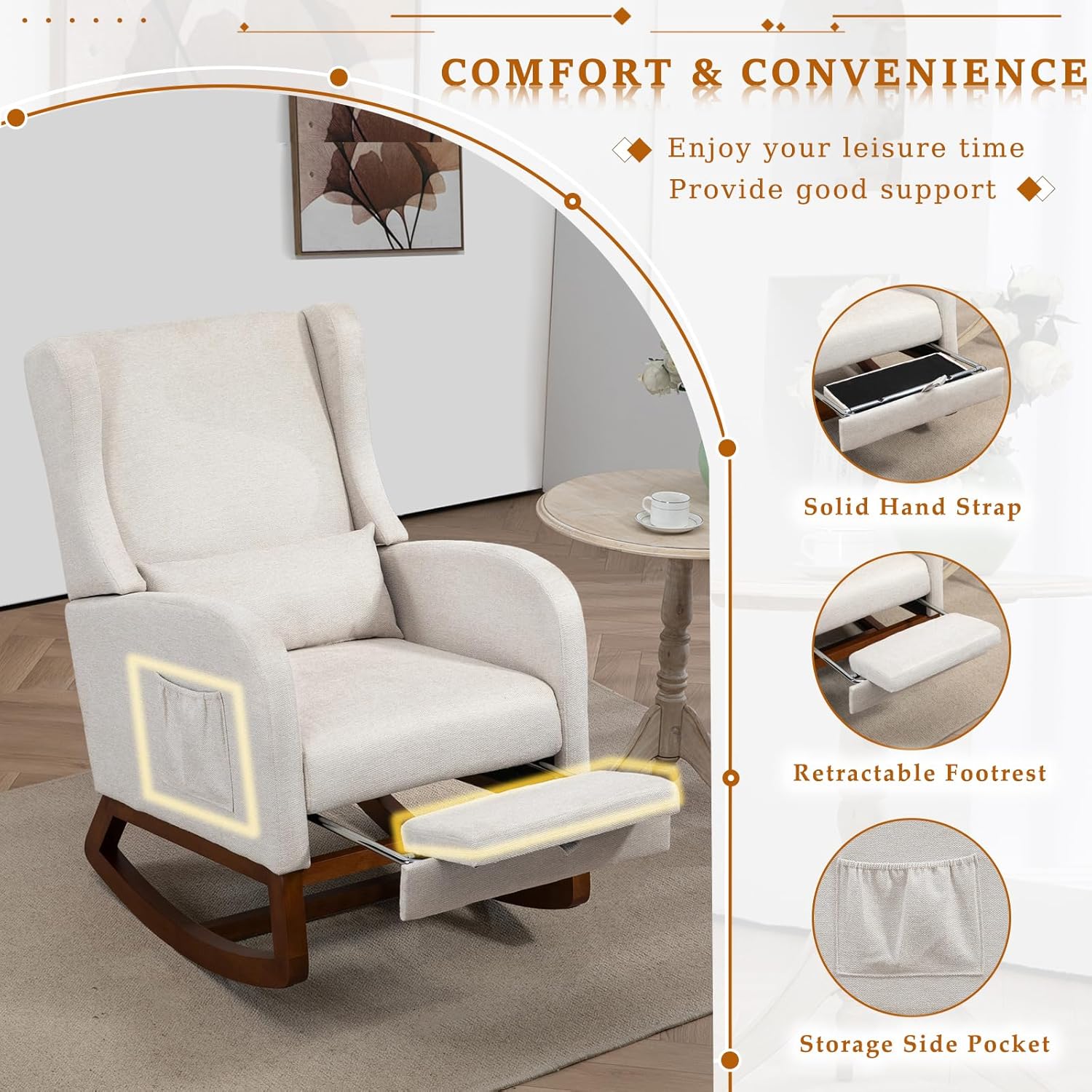 Modern Rocking Chair with Foot Rest