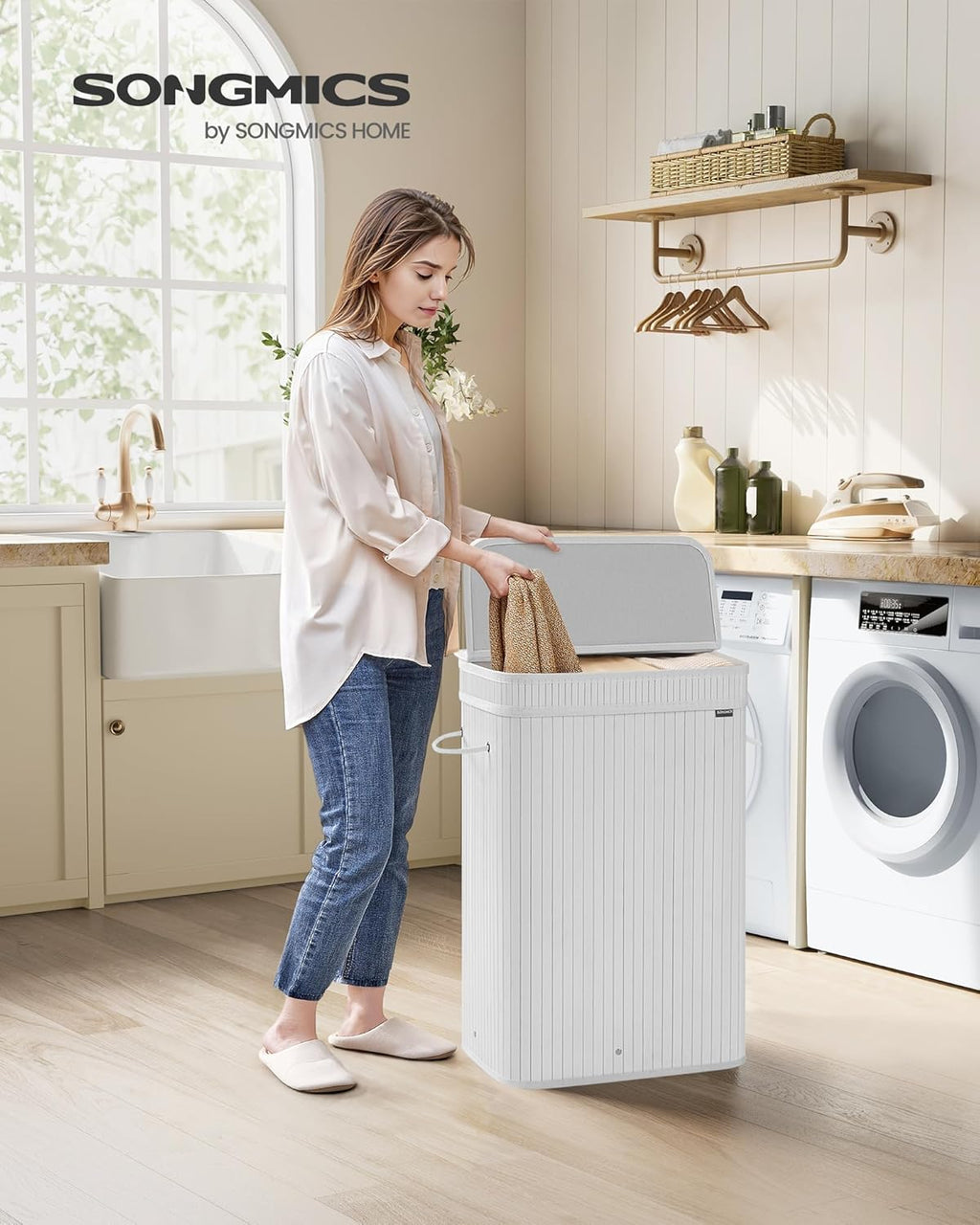 SONGMICS Laundry Hamper with Lid LCB061W01