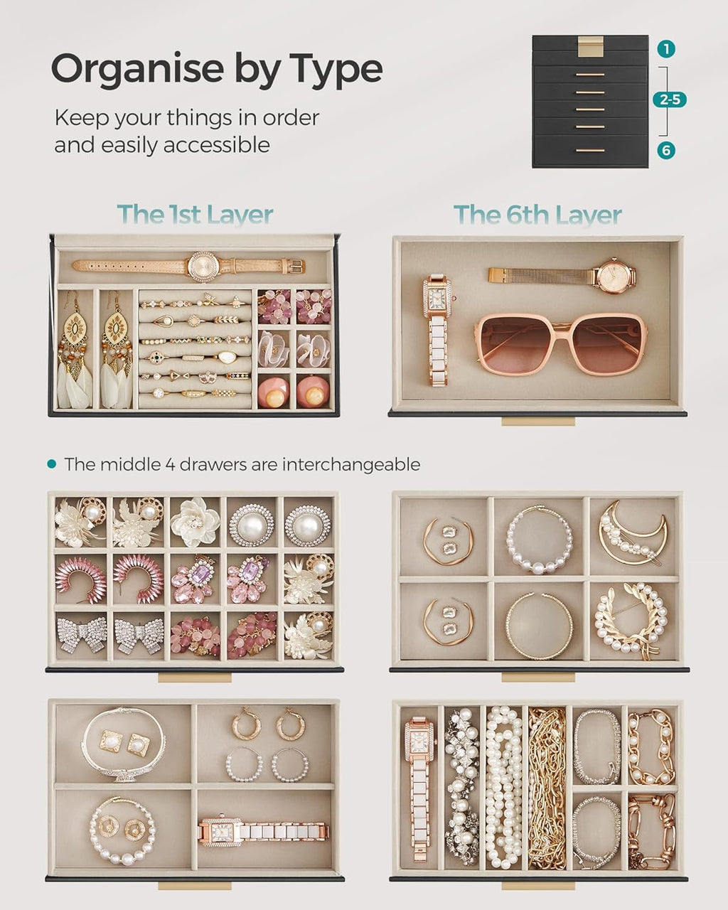 SONGMICS Jewellery Box JBC171B01