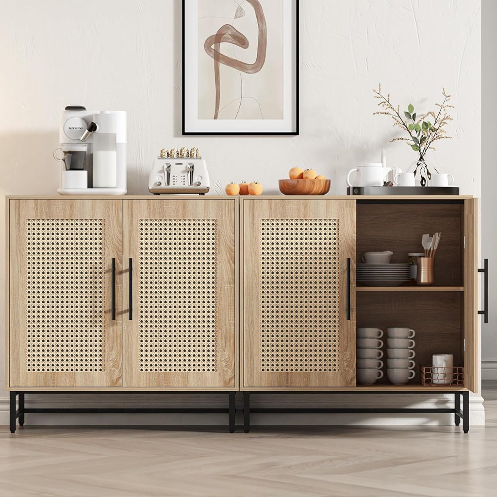 Storage Cabinet with Handmade Natural Rattan Doors