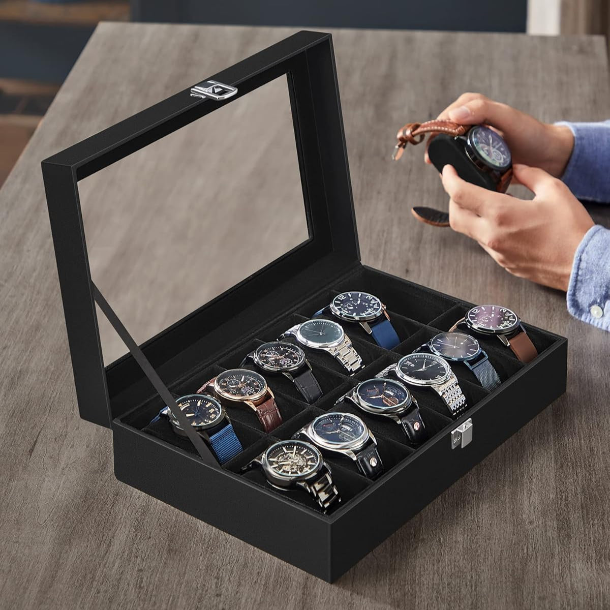 SONGMICS Watch Box with 12 Slots JWB12B