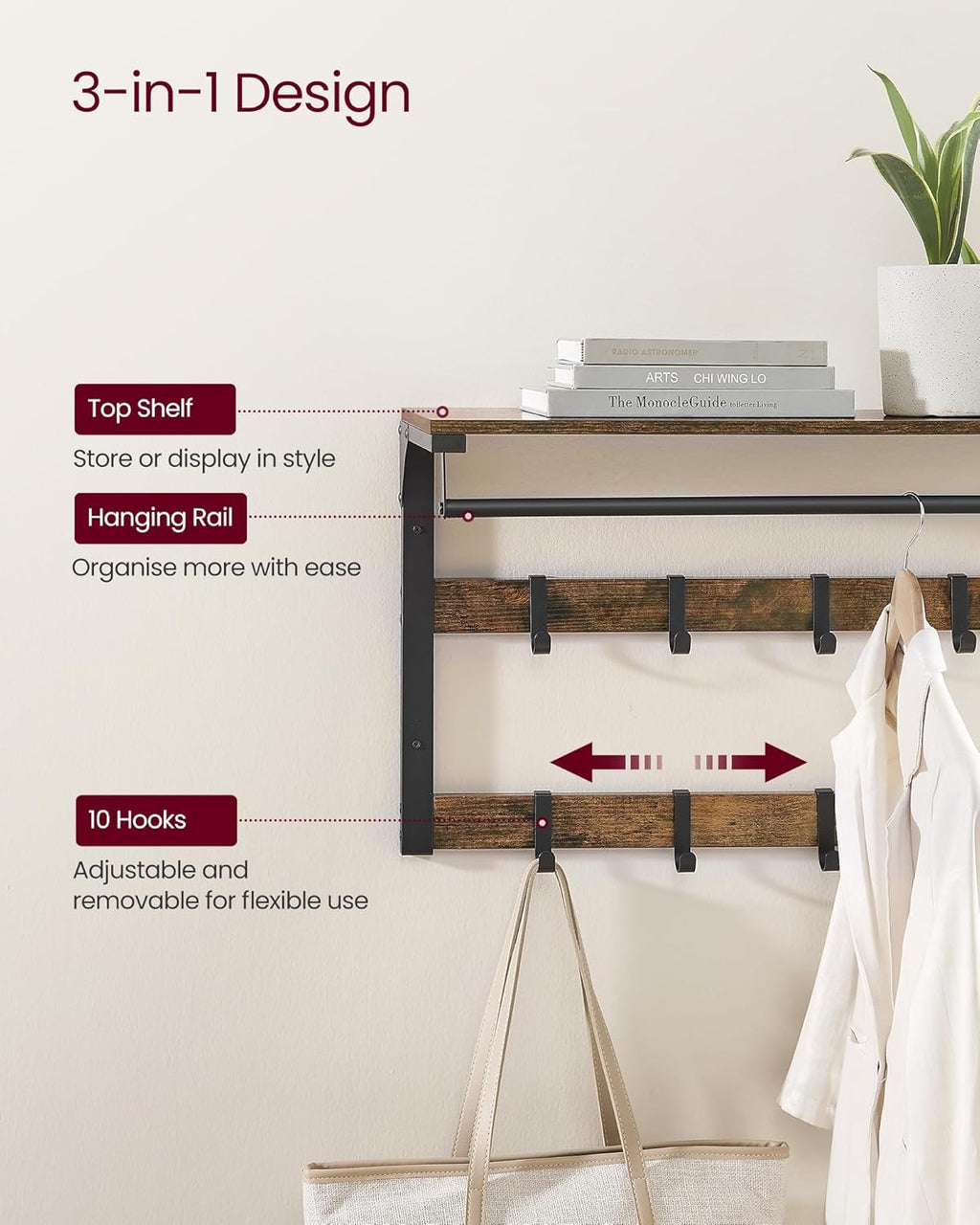 VASAGLE Wall Mounted Coat Rack LCR201B01