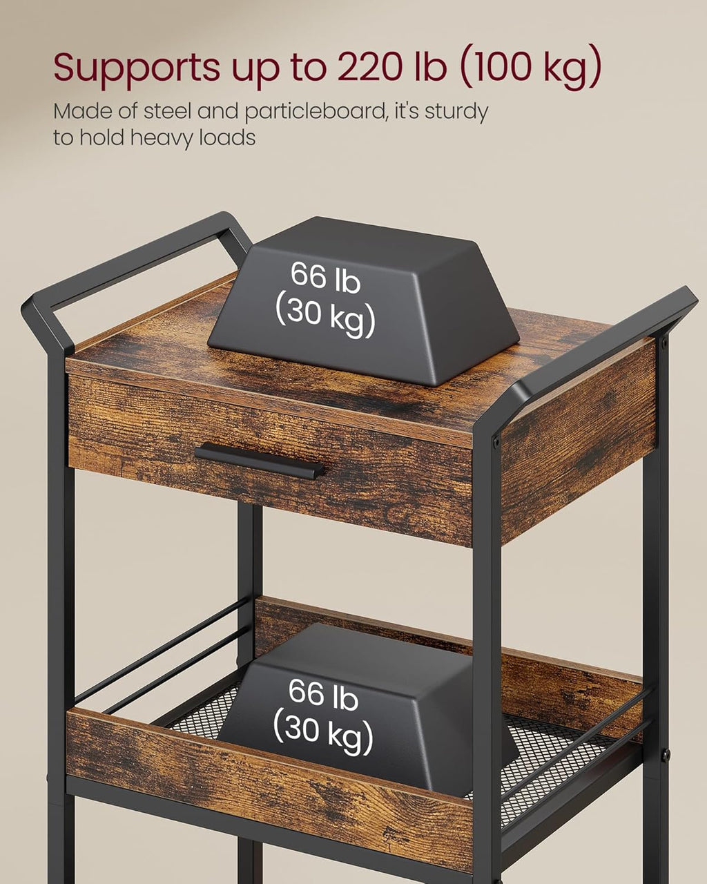 VASAGLE  3-Tier Cart with Table Top