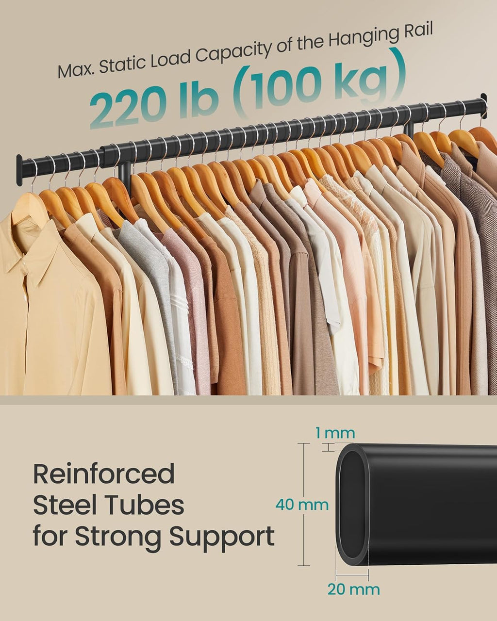 SONGMICS Clothes Rack on Wheels HSR013BKV1