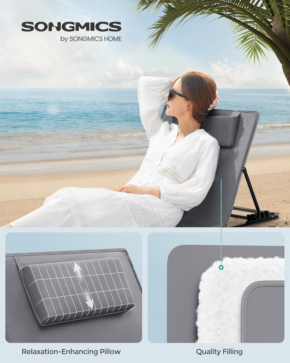 SONGMICS Set of 2 Folding Beach Sunloungers GCB251G01